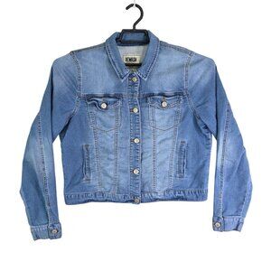 Womens Rewash Blue Denim Jean Jacket Button Down Long Sleeve Cotton Stretch XL